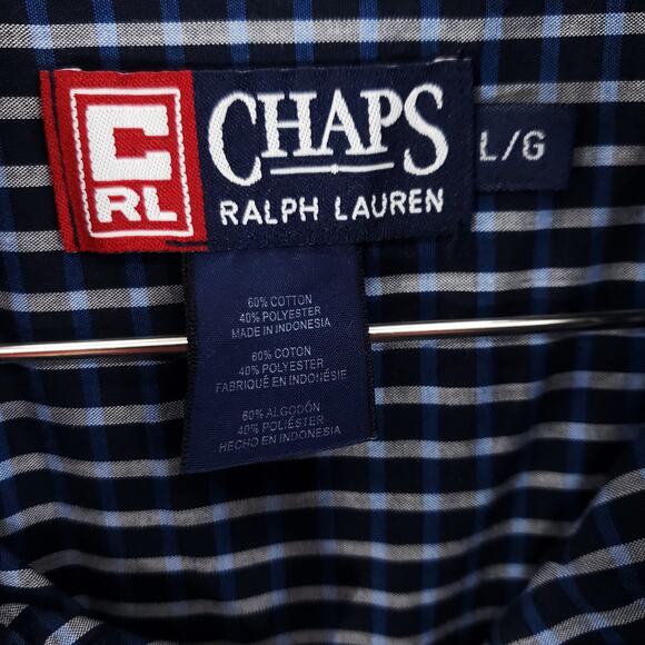 Vintage Chaps Ralph Lauren Shirt Mens Size L Blue Check Short Sleeve Button Down - Picture 6 of 6